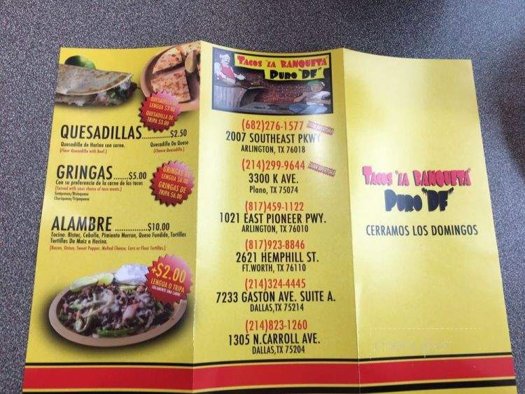 Tacos La Banqueta - Arlington, TX menu_pic