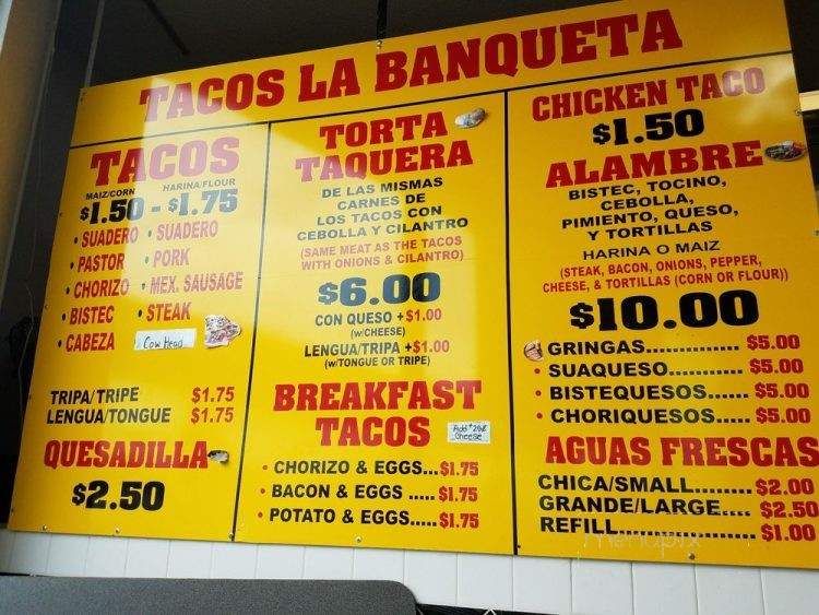 Tacos La Banqueta - Arlington, TX menu_pic