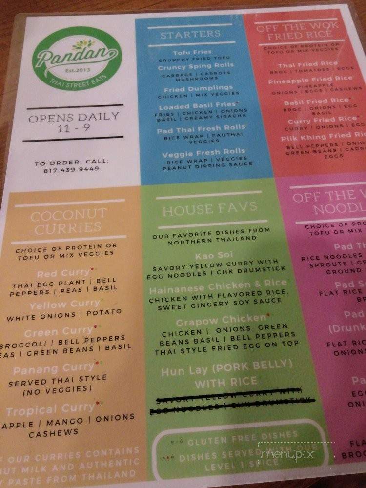 Pandan Thai Street Eats - Burleson, TX menu_pic