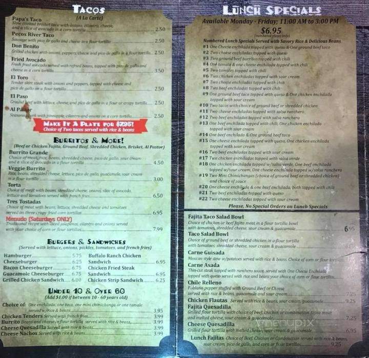 Potrillos Mexican Restaurant - Joshua, TX menu_pic