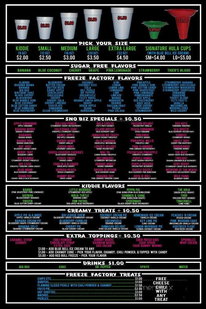 Freeze Factory - Fort Worth, TX menu_pic