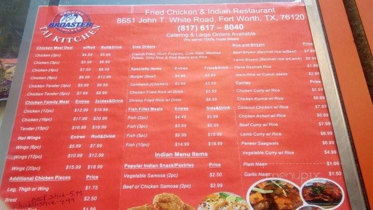 Taj Kitchen - Fort Worth, TX menu_pic