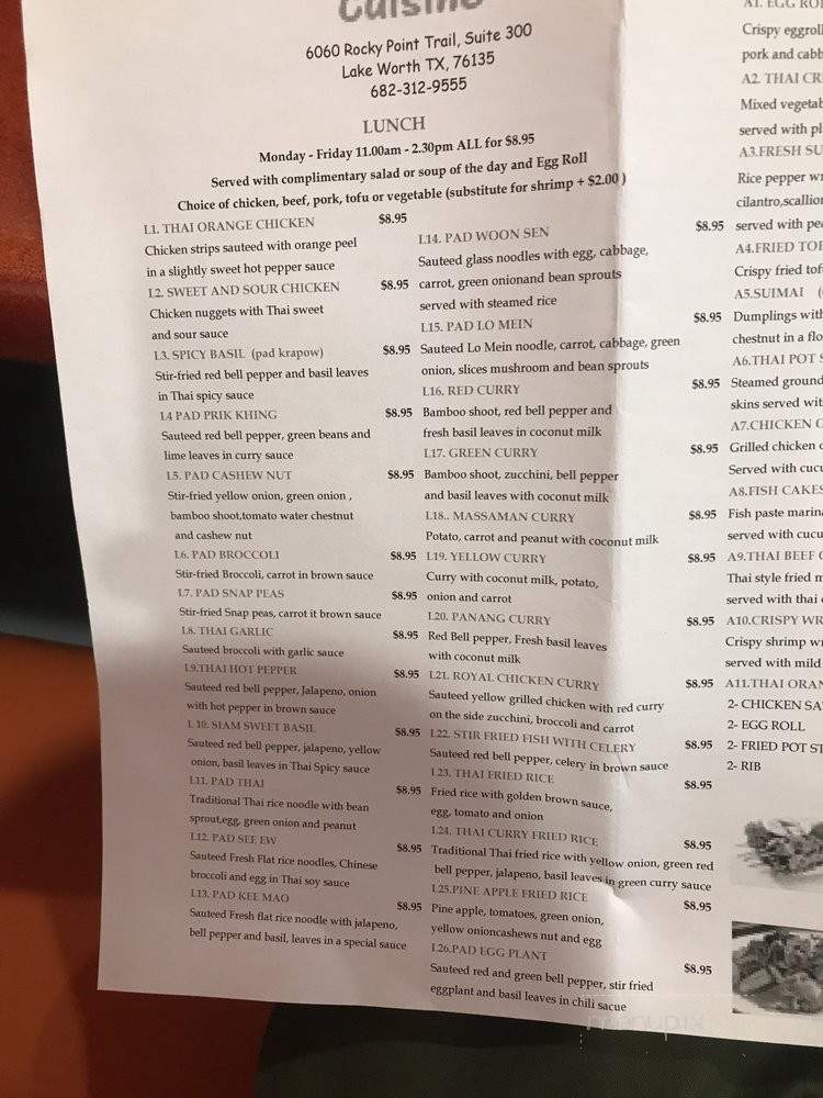 Thai Orange Cuisine - Lake Worth, TX menu_pic