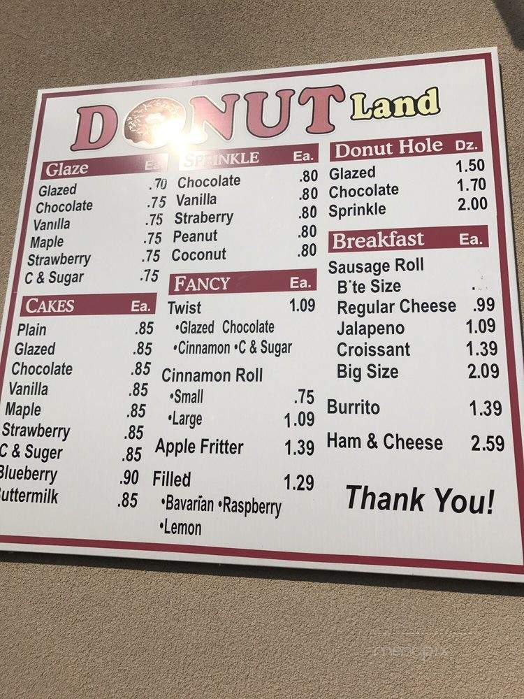 Donut Land - Fort Worth, TX menu_pic