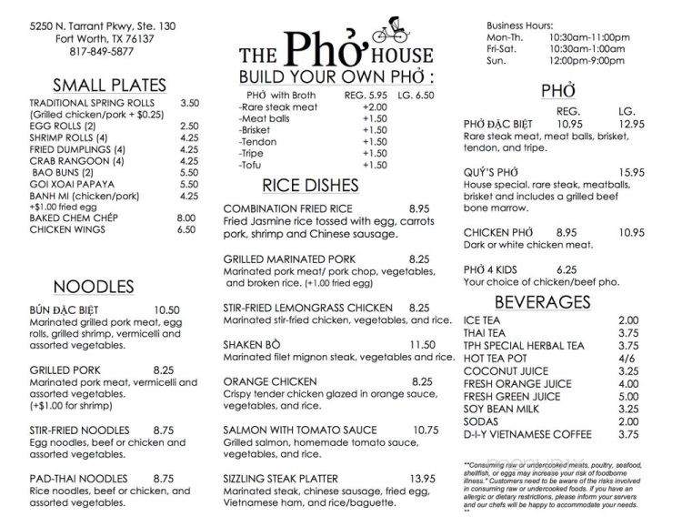 The Pho House - Fort Worth, TX menu_pic