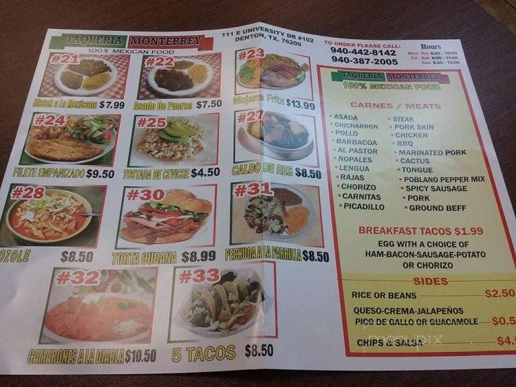 Taqueria Monterrey - Denton, TX menu_pic