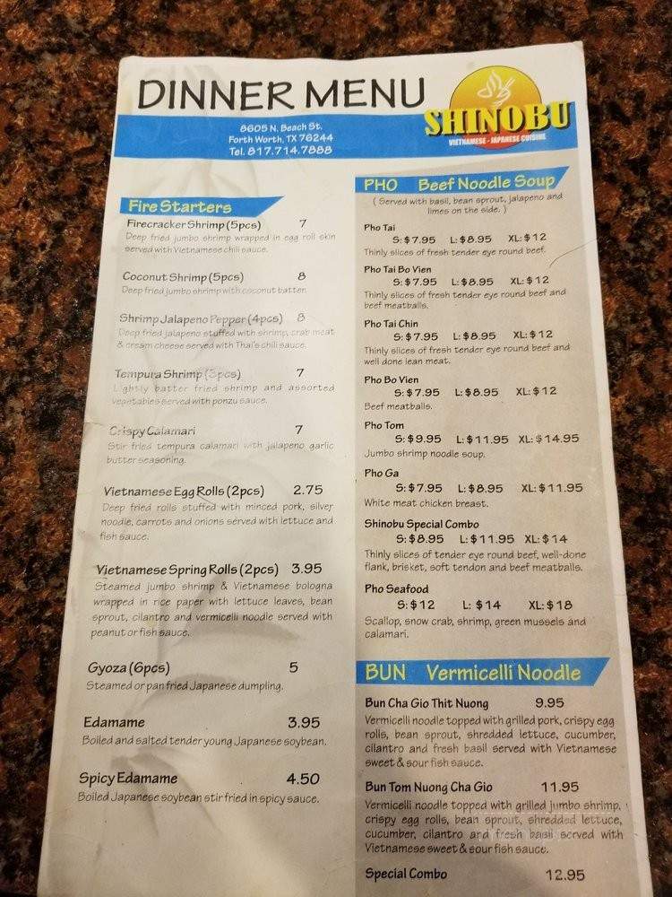 Shinobu Vietnamese & Japanese Cuisines - Fort Worth, TX menu_pic