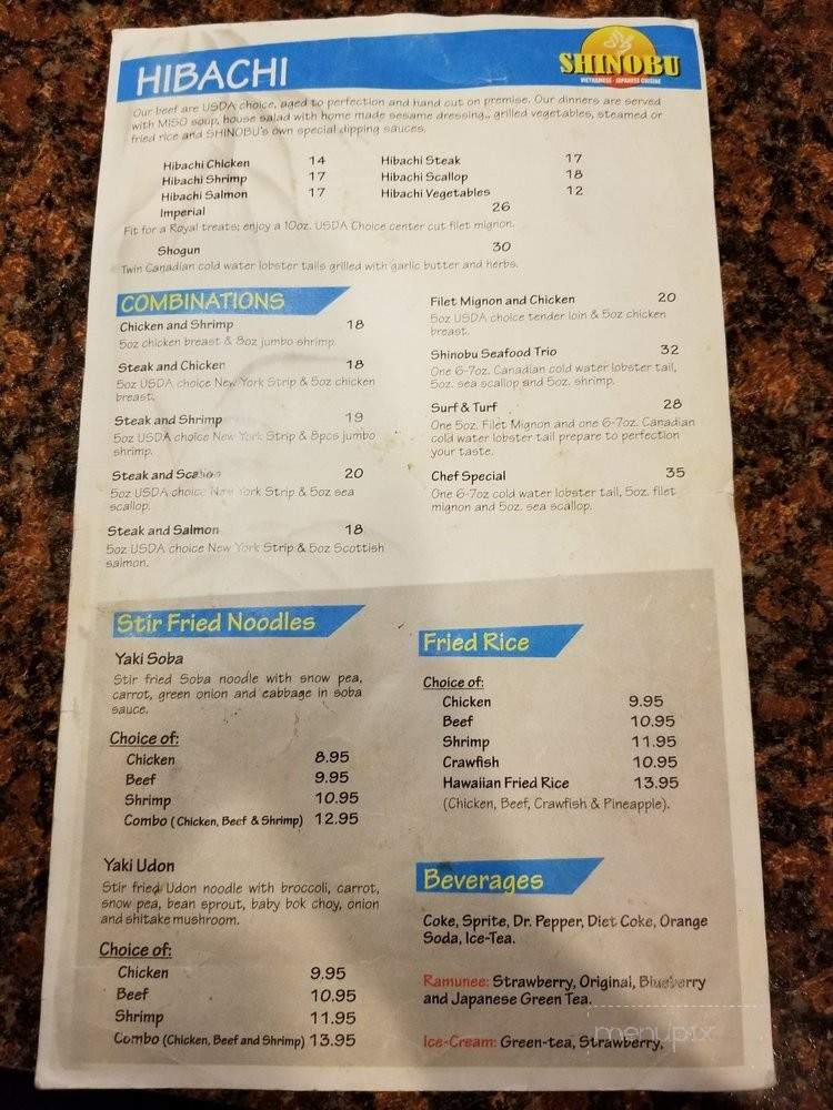 Shinobu Vietnamese & Japanese Cuisines - Fort Worth, TX menu_pic