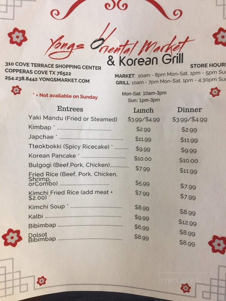 Yongs Oriental Market & Korean Grill - Copperas Cove, TX menu_pic