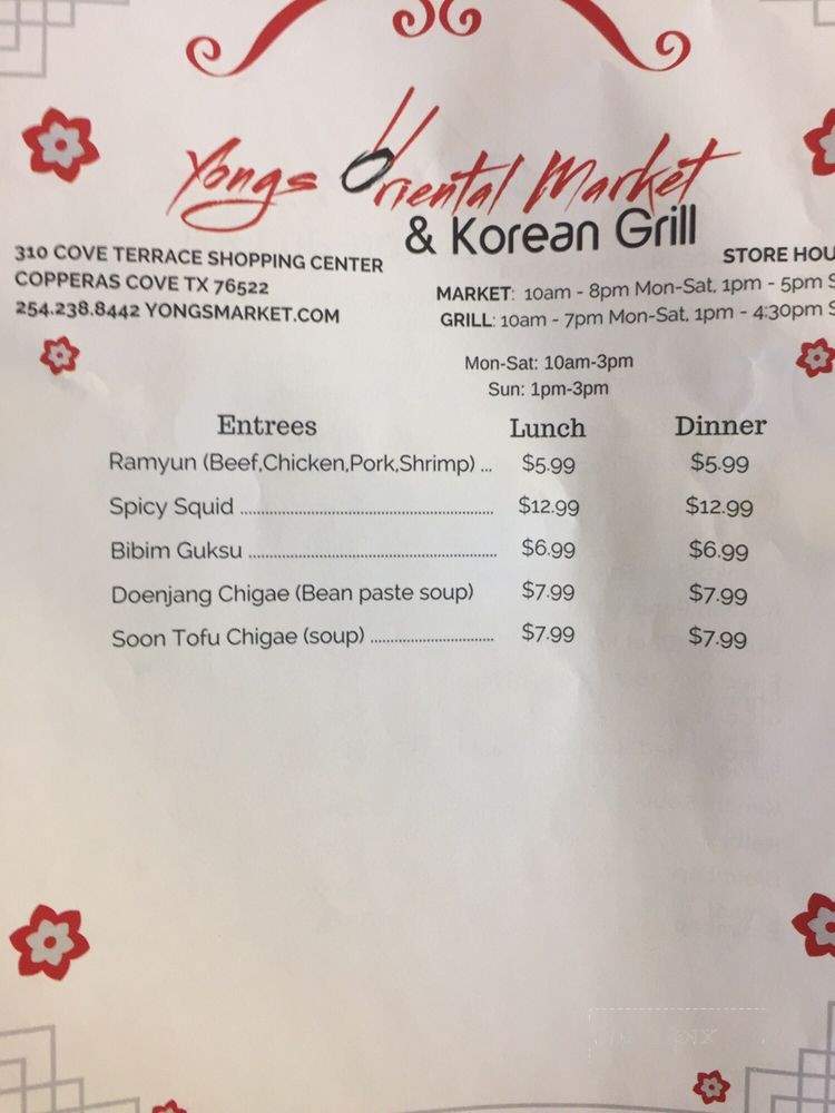 Yongs Oriental Market & Korean Grill - Copperas Cove, TX menu_pic