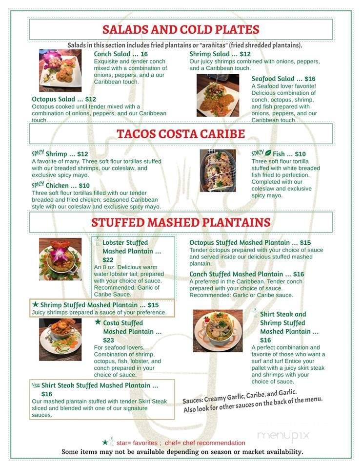 Costa Caribe - Killeen, TX menu_pic