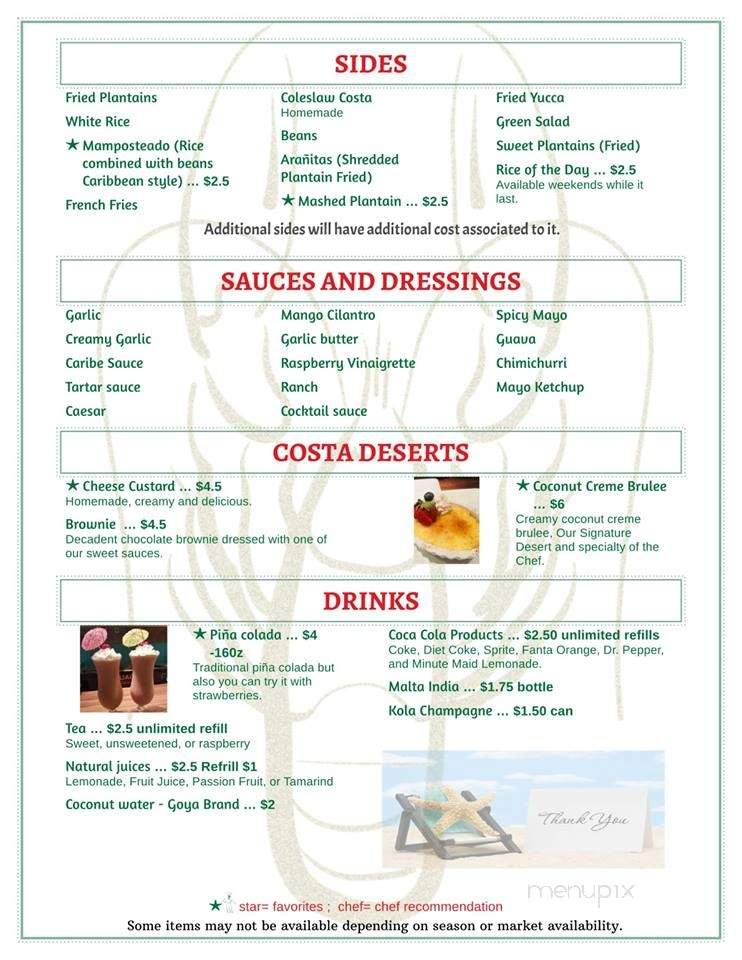 Costa Caribe - Killeen, TX menu_pic