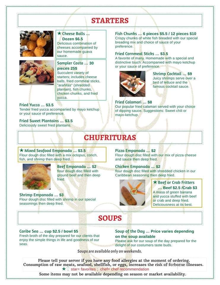 Costa Caribe - Killeen, TX menu_pic