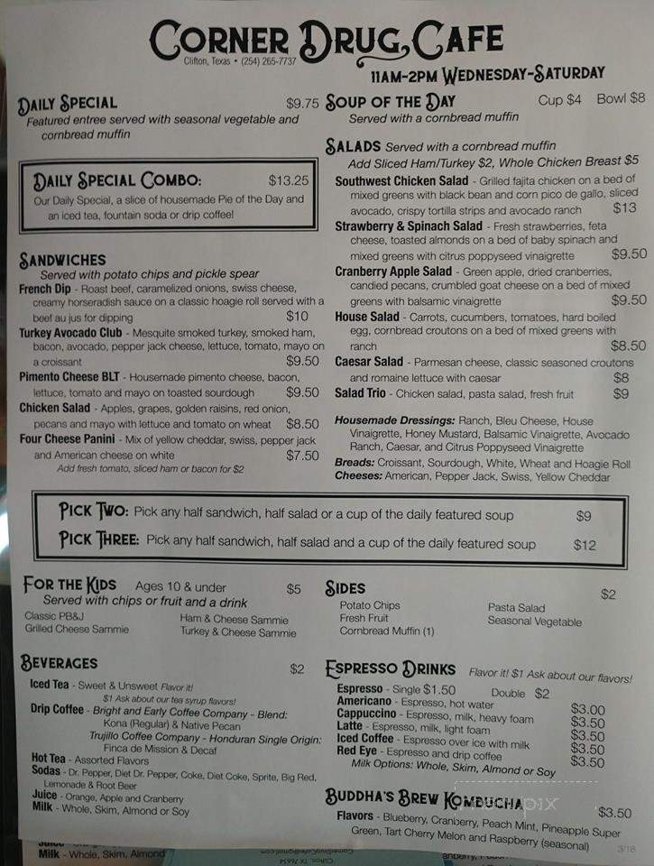 Corner Drug Cafe - Clifton, TX menu_pic