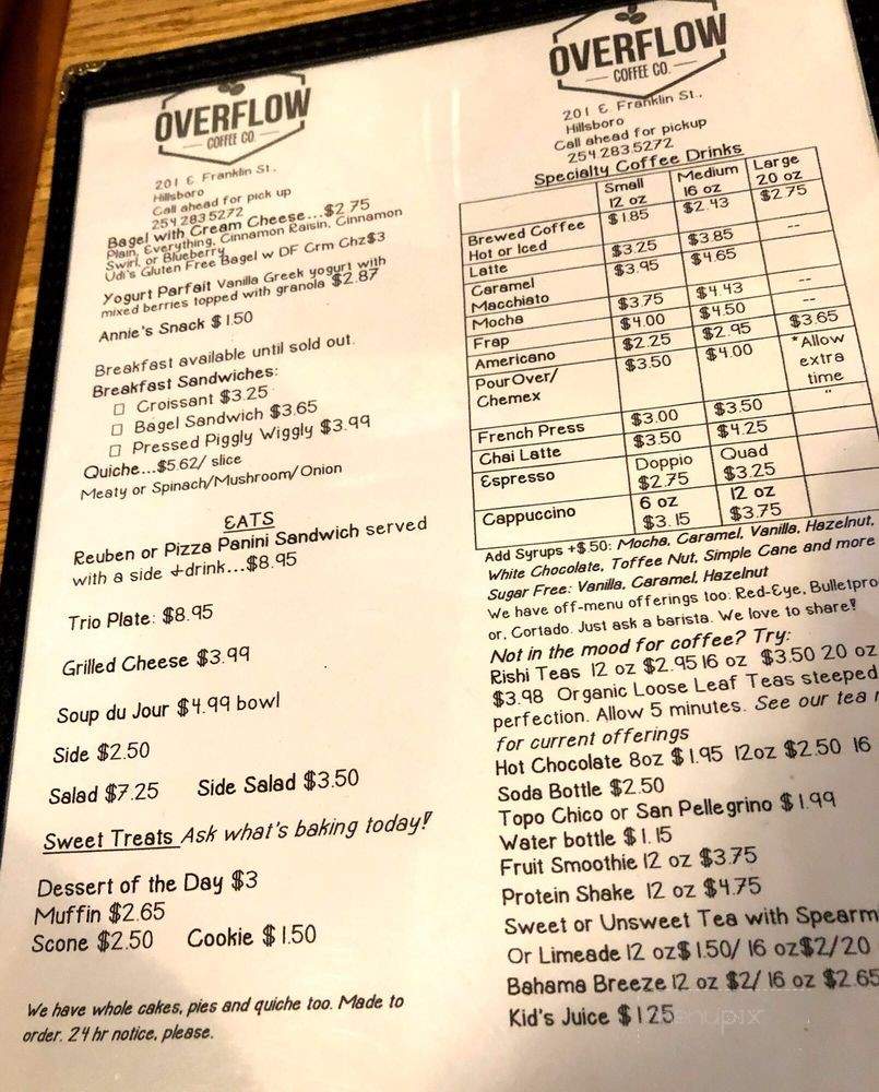 Overflow Coffee - Hillsboro, TX menu_pic