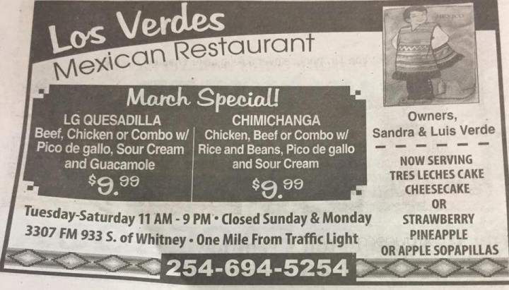 Los Verdes - Whitney, TX menu_pic