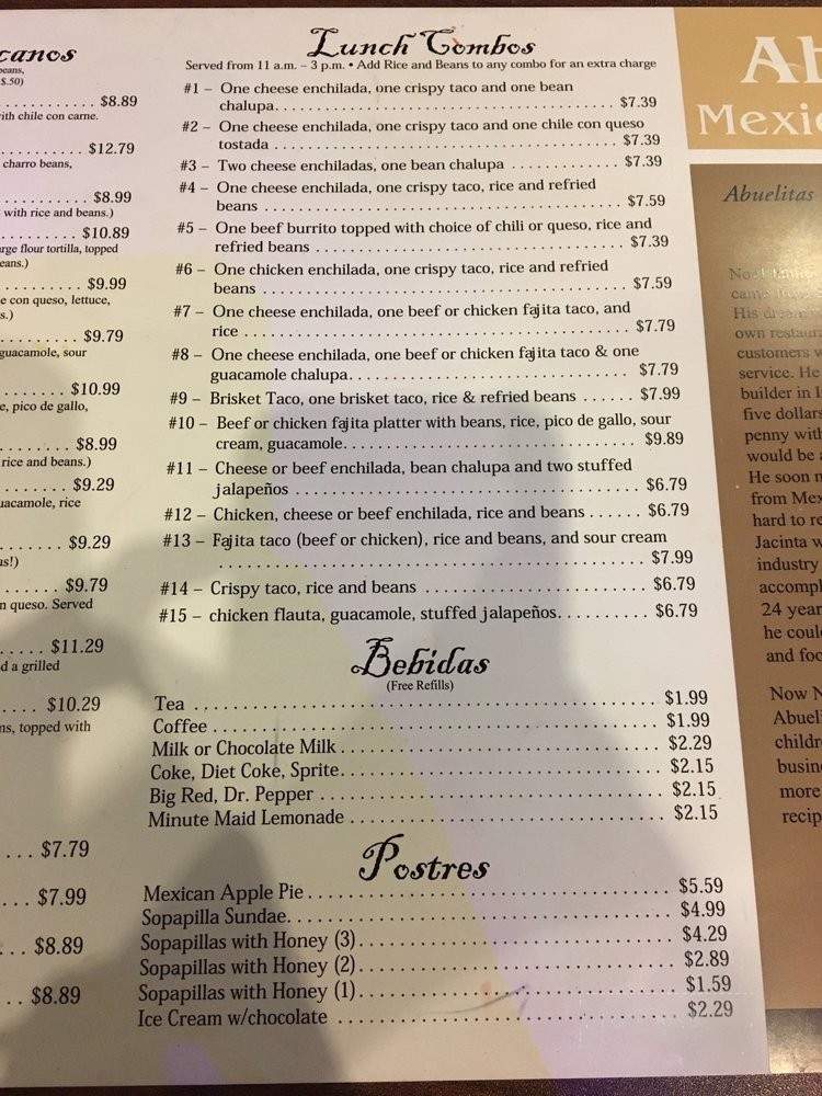 Abuelita's Mexican Restaurant - Waco, TX menu_pic
