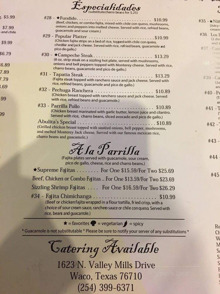Abuelita's Mexican Restaurant - Waco, TX menu_pic