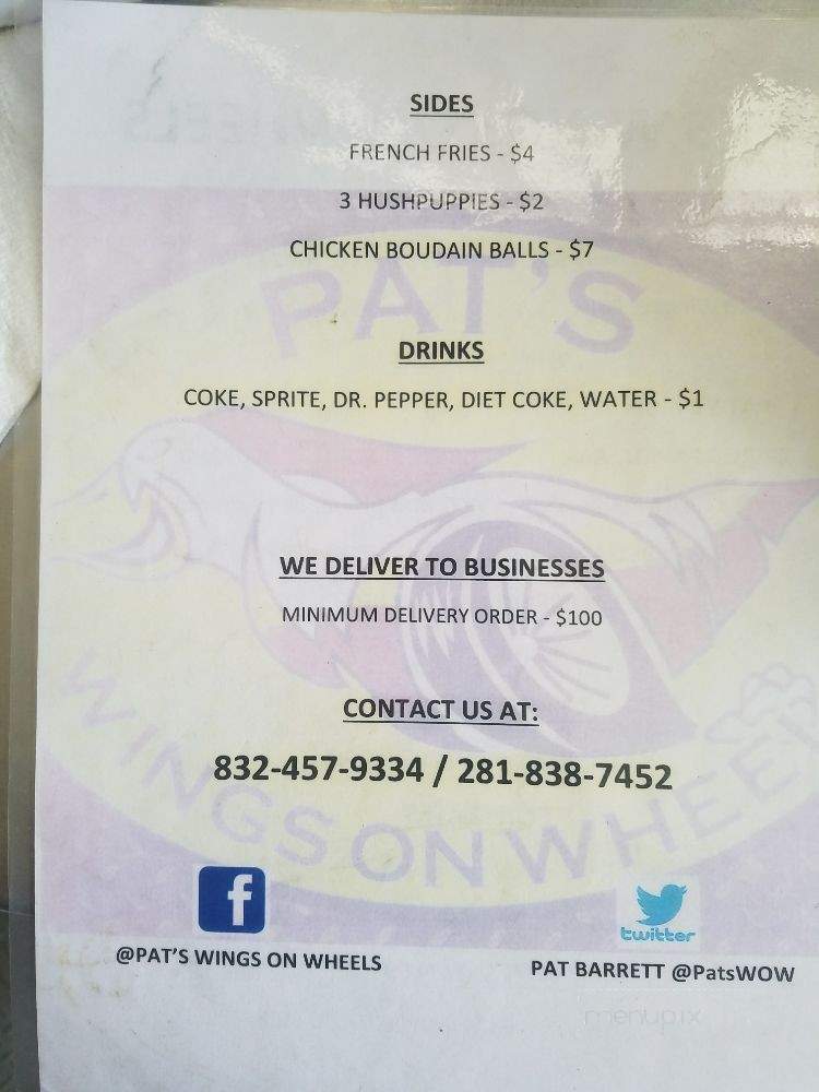 Pat's Wings on Wheels - Houston, TX menu_pic