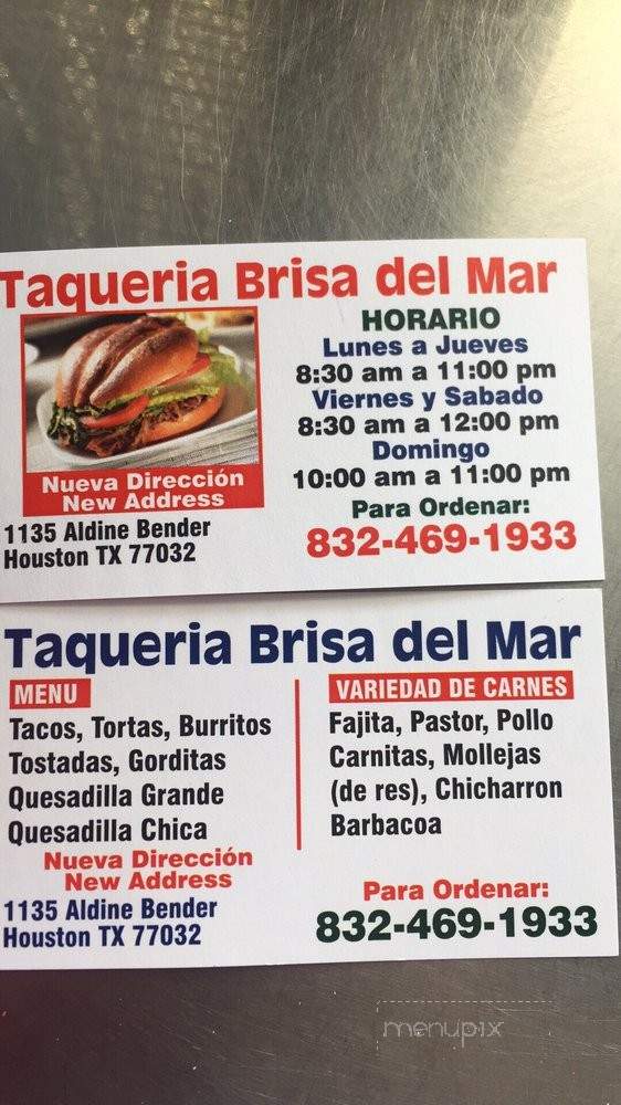 Taqueria Brisa Del Mar - Houston, TX menu_pic