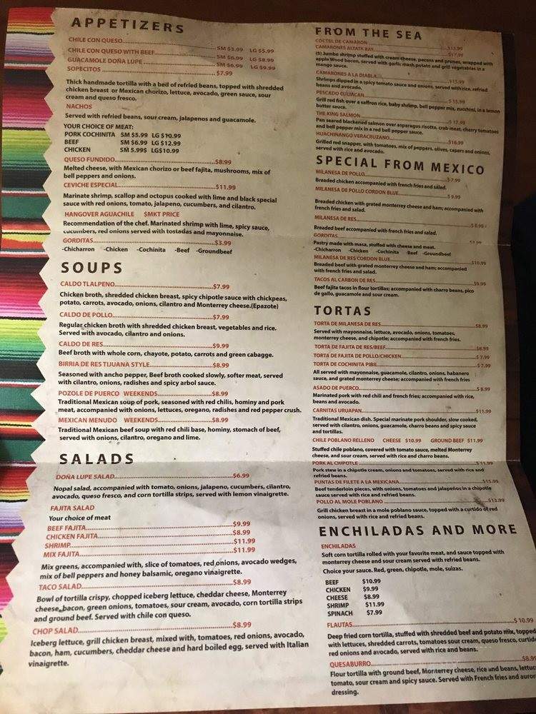 Dona Lupe Mexican Restaurant Bar and Grill - Houston, TX menu_pic