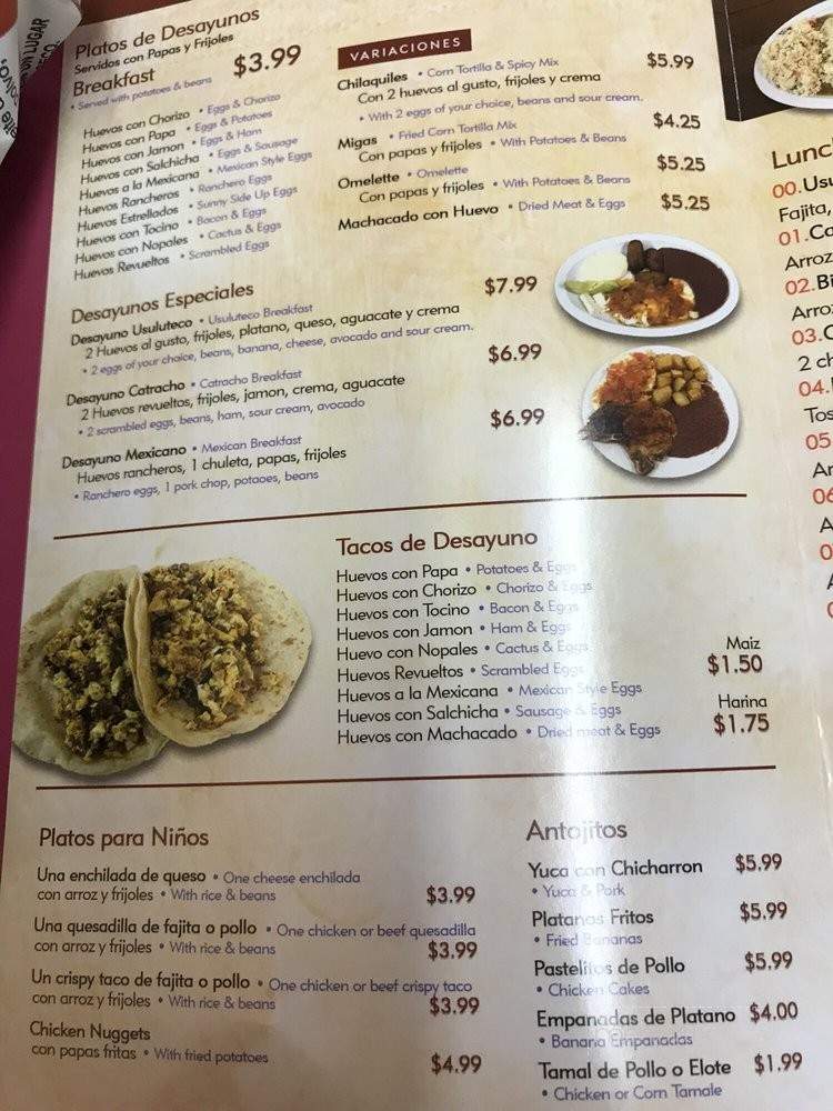 Usuluteco Restaurant - Houston, TX menu_pic