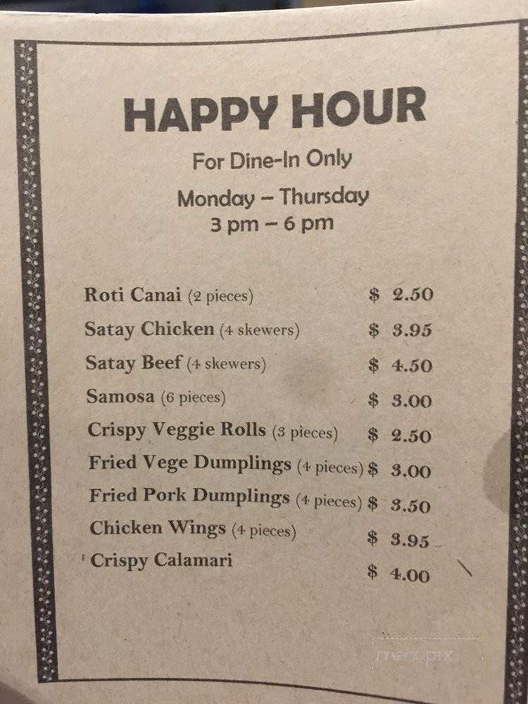 Satay Malaysian Restaurant - Houston, TX menu_pic