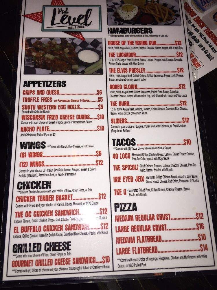 Pub Level - Houston, TX menu_pic
