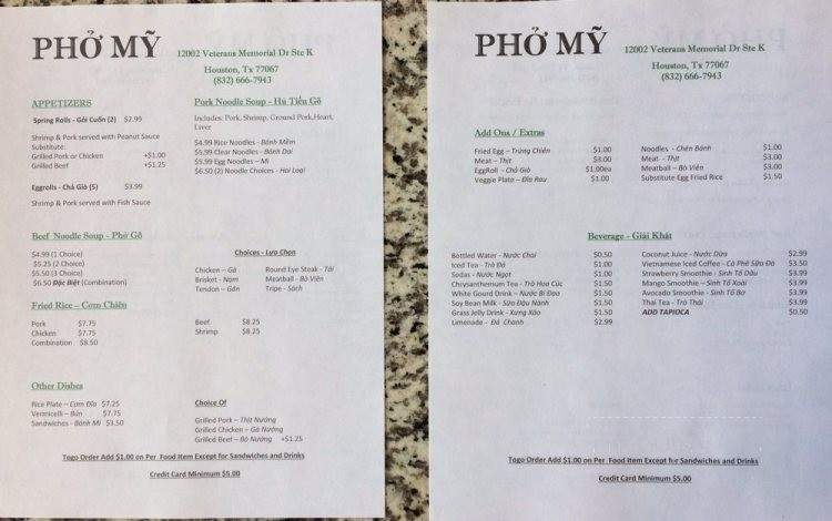 Pho My - Houston, TX menu_pic