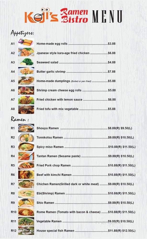 Koji's Ramen Bistro - Houston, TX menu_pic
