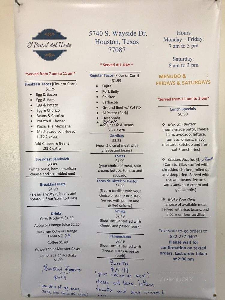 Taqueria El Portal del Norte - Houston, TX menu_pic