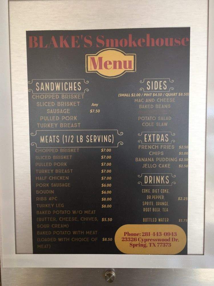 Blake's Smokehouse - Spring, TX menu_pic