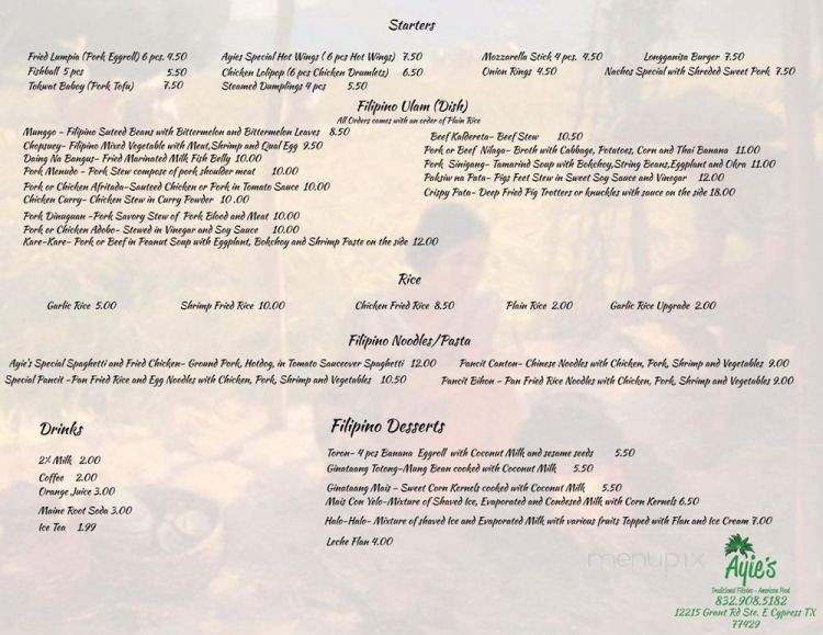 Ayie's - Cypress, TX menu_pic