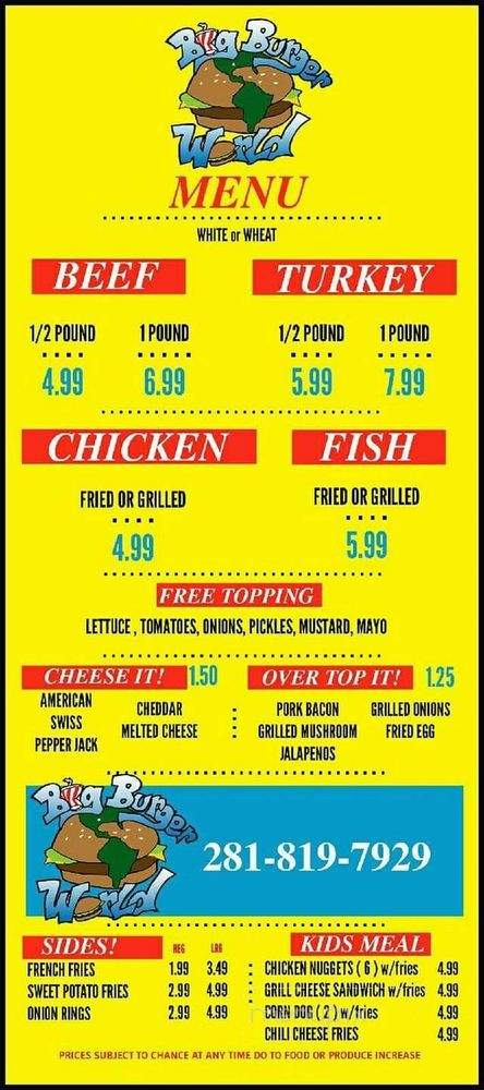 Big Burger World - Katy, TX menu_pic
