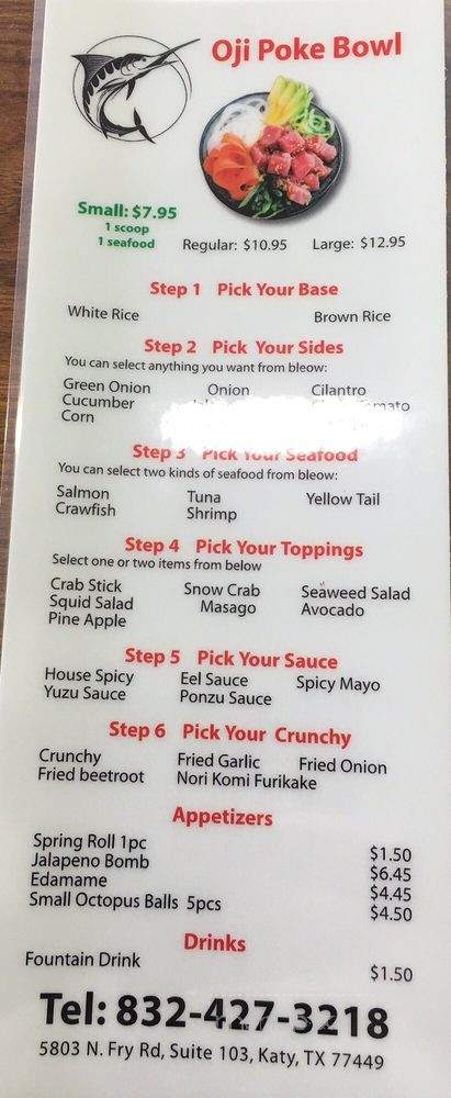 Oji Poke Bowl - Katy, TX menu_pic