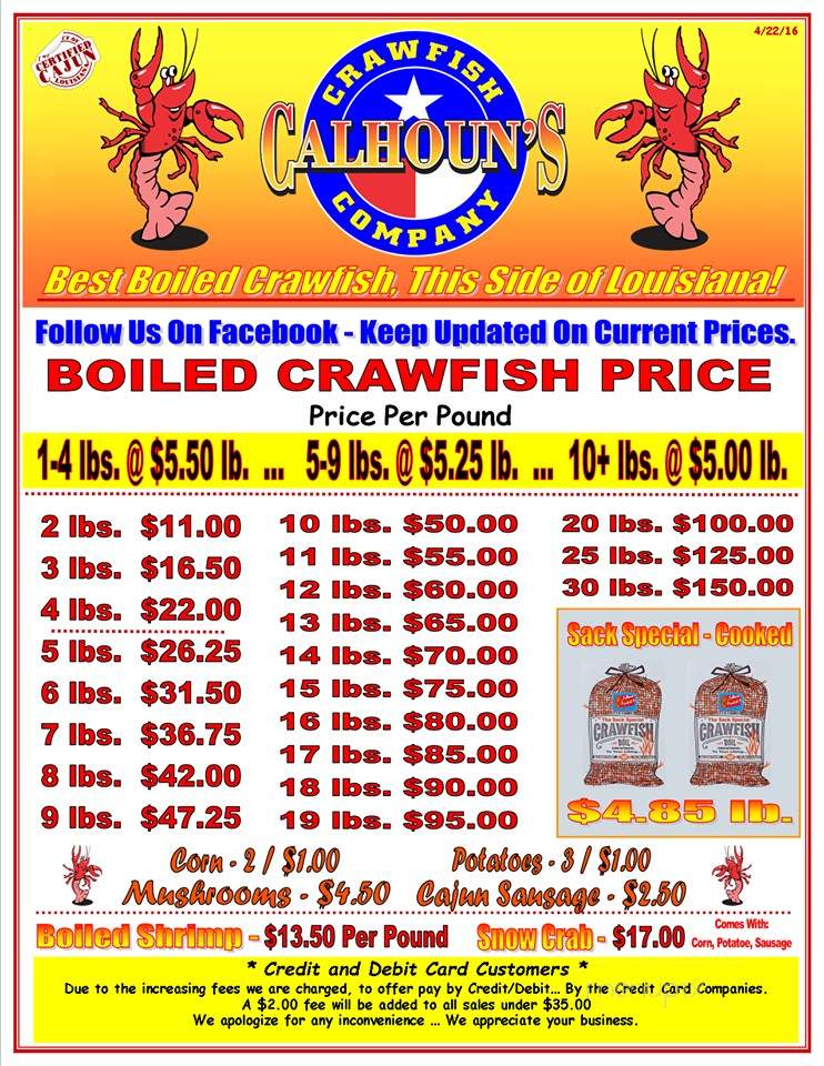 Calhoun's Crawfish Co - Baytown, TX menu_pic