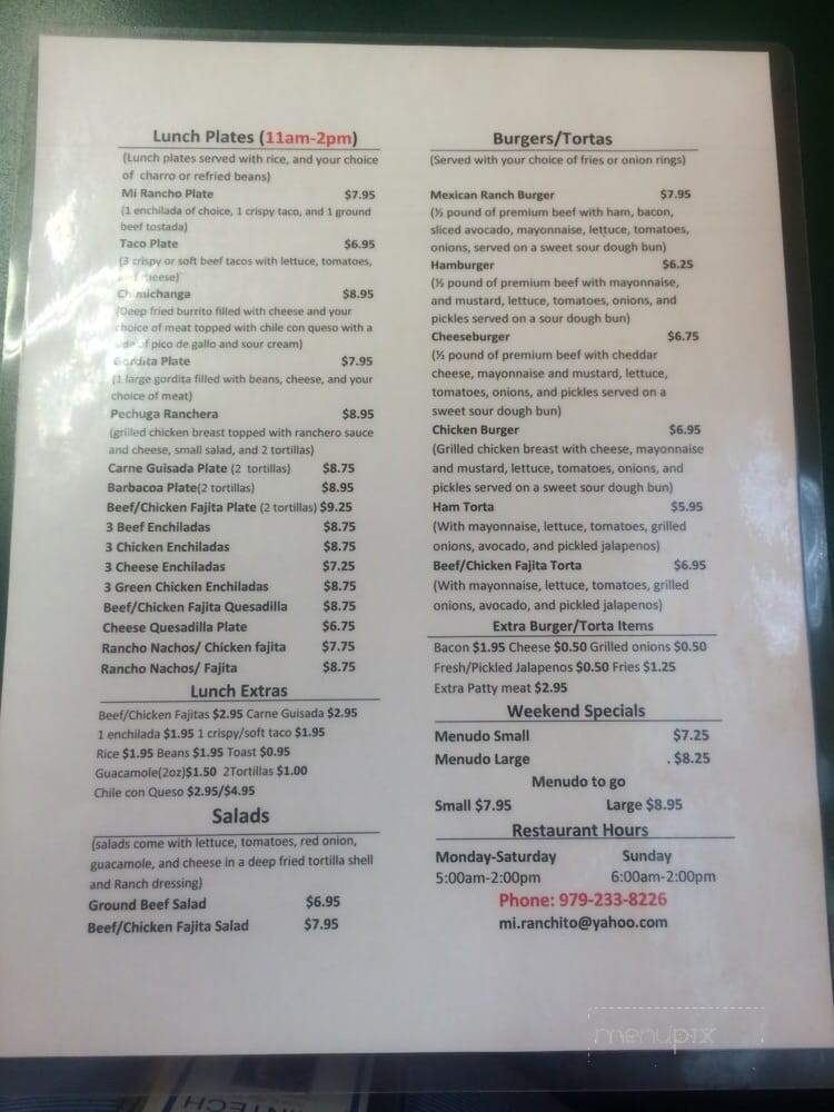 Mi Ranchito - Oyster Creek, TX menu_pic