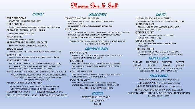 Marina Bar & Grill - Galveston, TX menu_pic