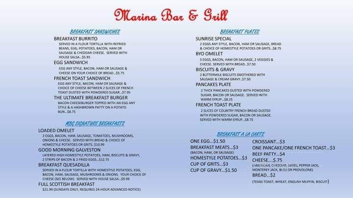 Marina Bar & Grill - Galveston, TX menu_pic