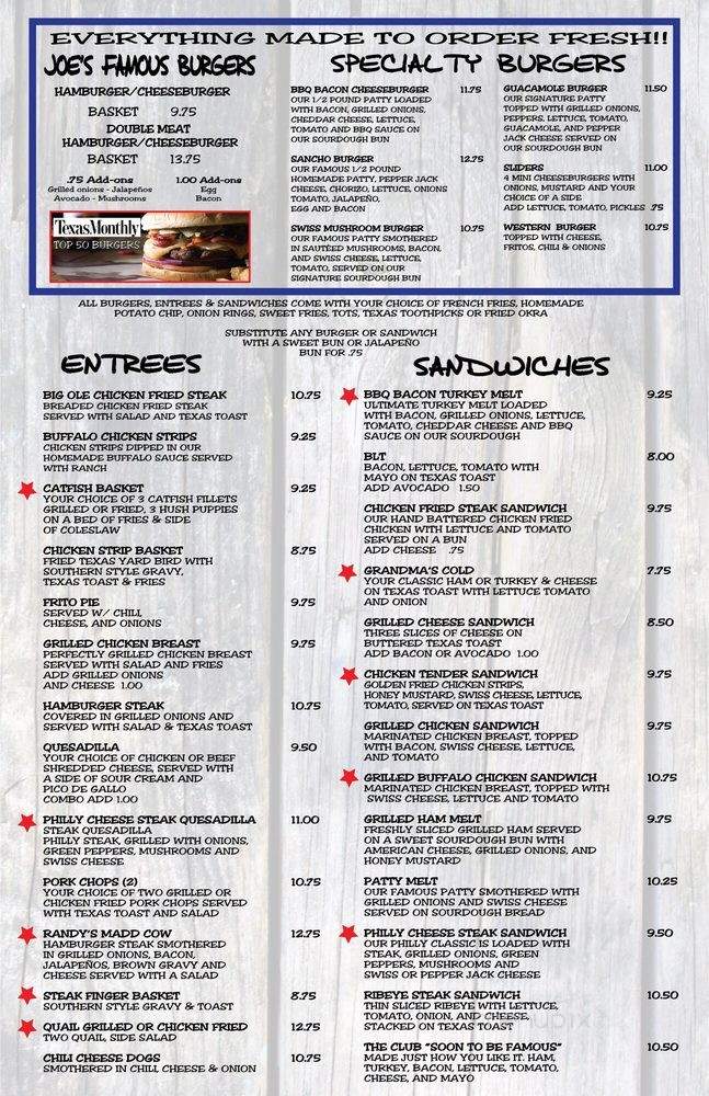 Joe's Place - Bryan, TX menu_pic