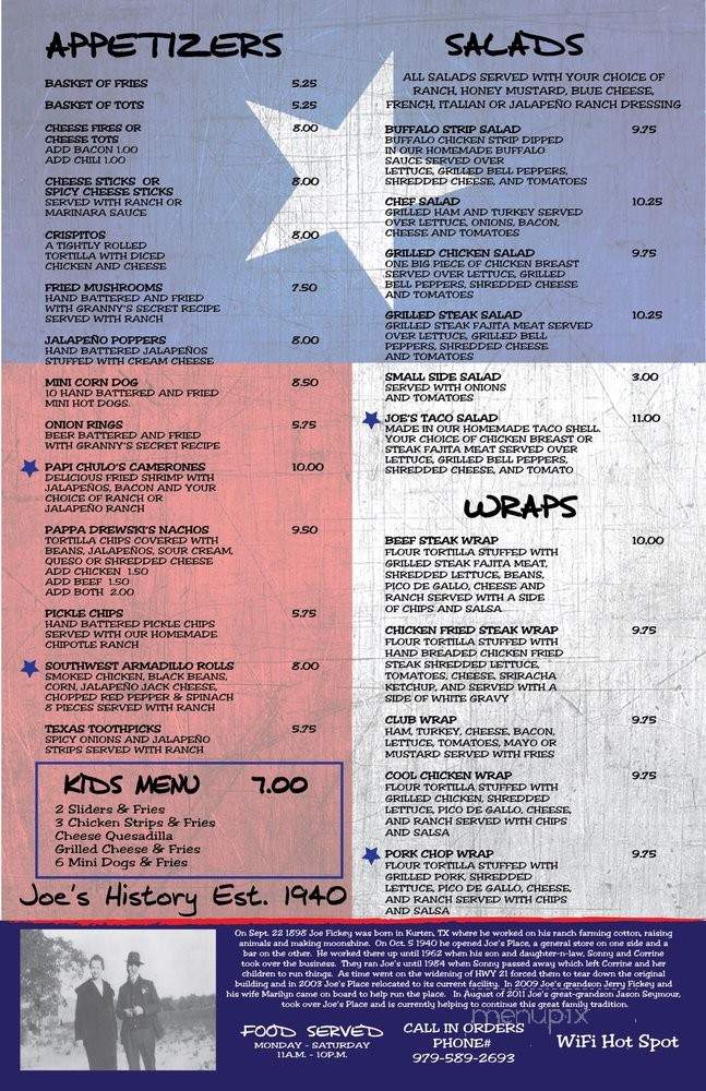 Joe's Place - Bryan, TX menu_pic