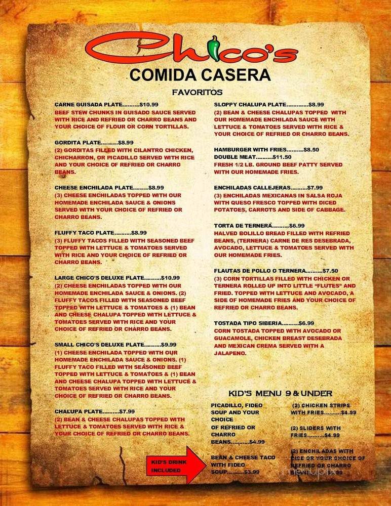 Chico's Comida Casera - Laredo, TX menu_pic