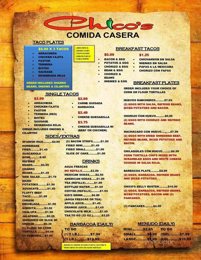 Chico's Comida Casera - Laredo, TX menu_pic