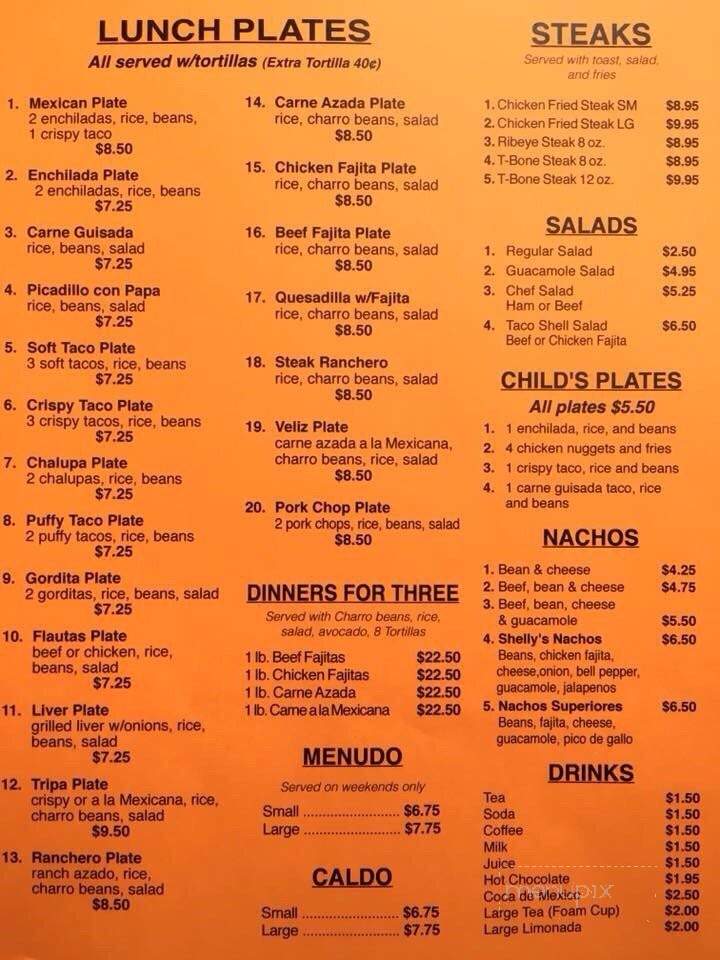 Veliz Mexican Restaurant - Floresville, TX menu_pic