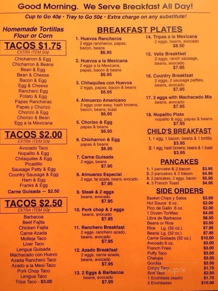 Veliz Mexican Restaurant - Floresville, TX menu_pic