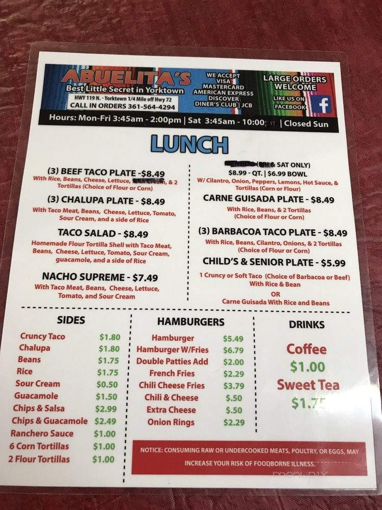 Abuelita's - Yorktown, TX menu_pic