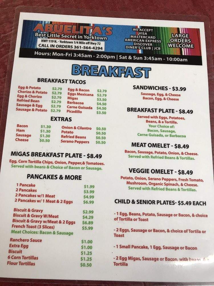 Abuelita's - Yorktown, TX menu_pic