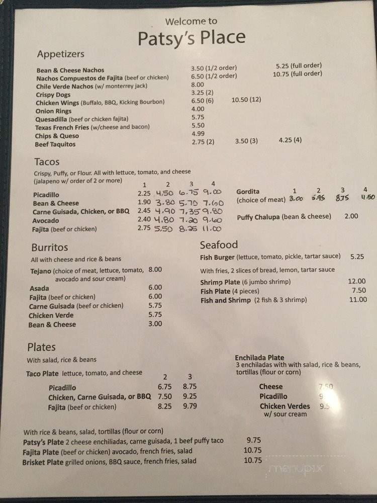 Patsy's Place - San Antonio, TX menu_pic