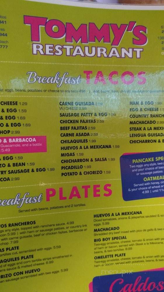 Tommy's Restaurant - San Antonio, TX menu_pic