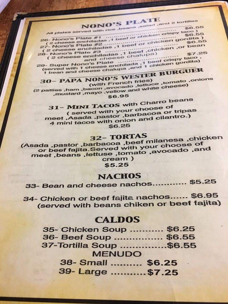 Papa Nono's 2 - San Antonio, TX menu_pic